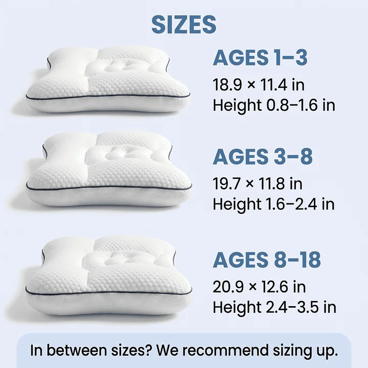 LittleBear size chart: Ages 1-3, 18.9 by 11.4 inches, 0.8 to 1.6 inches high; Ages 3-8, 19.7 by 11.8 inches, 1.6 to 2.4 inches high; Ages 8-18, 20.9 by 12.6 inches, 2.4 to 3.5 inches high